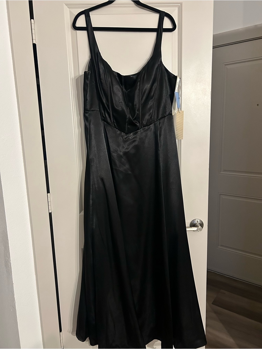 Black Satin Slip Dress with Cowl Neck